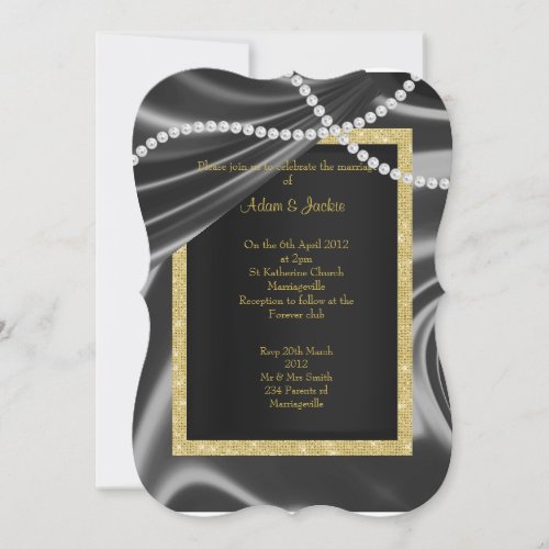 BLACK CUSTOM SATIN DIAMOND ELEGANT CLASSY WEDDING INVITATION