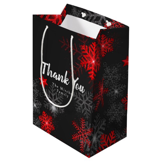 Black Custom snowflake Christmas new year Box gift Medium Gift Bag (Back Angled)