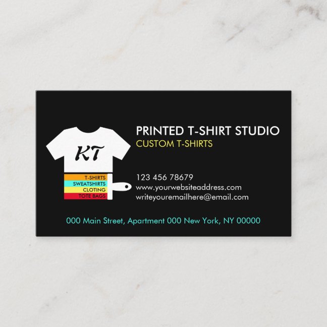 Black Custom T-Shirts Bags Clothing Business Card