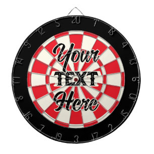 Black Custom Text & Red White Checkered Pattern Dart Board