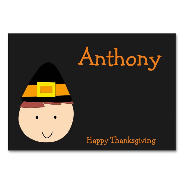 Black Custom Thanksgiving Table Cards Pilgrim (Front)