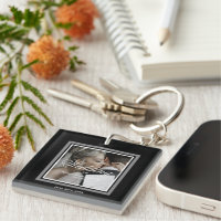 Black custom wedding couple photo keychain