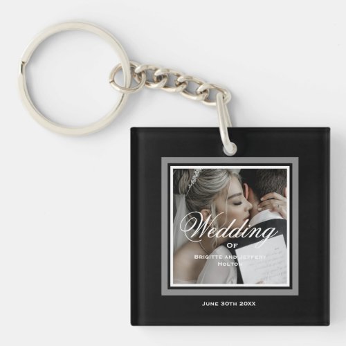 Black custom wedding couple photo keychain