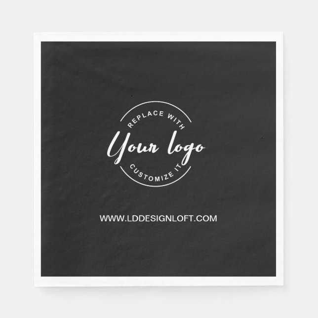 Black Customizable business company logo website  Napkins (Front)