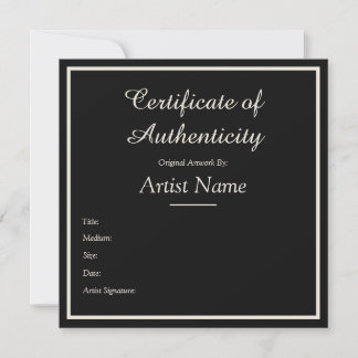 Black Customizable Certificate of Authenticity Note Card
