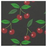 Black Customizable Classic Cherry Fruit and Leaf Fabric