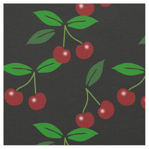 Black Customizable Classic Cherry Fruit and Leaf Fabric