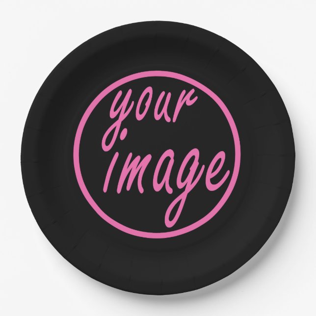 Black Customizable Image Photo Template Paper Plates (Front)