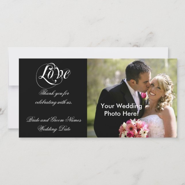 Black Customizable Wedding Thank You Photo Cards (Front)