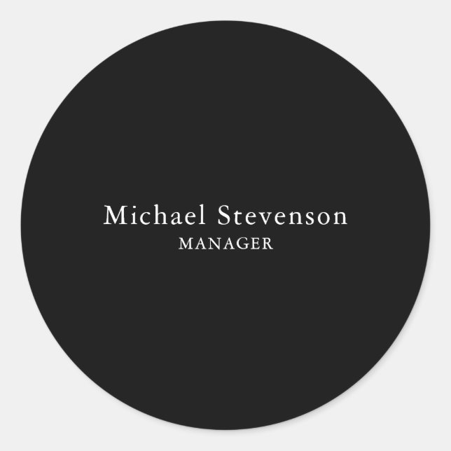 Black Customize Name & Title Profession Classic Round Sticker (Front)