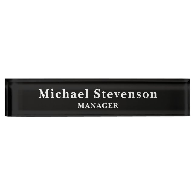 Black Customize Name & Title Profession Desk Name Plate (Front)