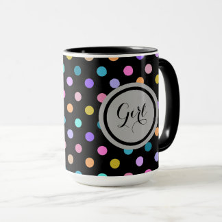 Black cute all over polka dots girl combo mug