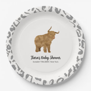 Black Cute Boho Holy Cow Western Baby Shower Paper Plates