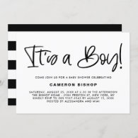 Black Cute Calligraphy It's a Boy Baby Shower Invitation