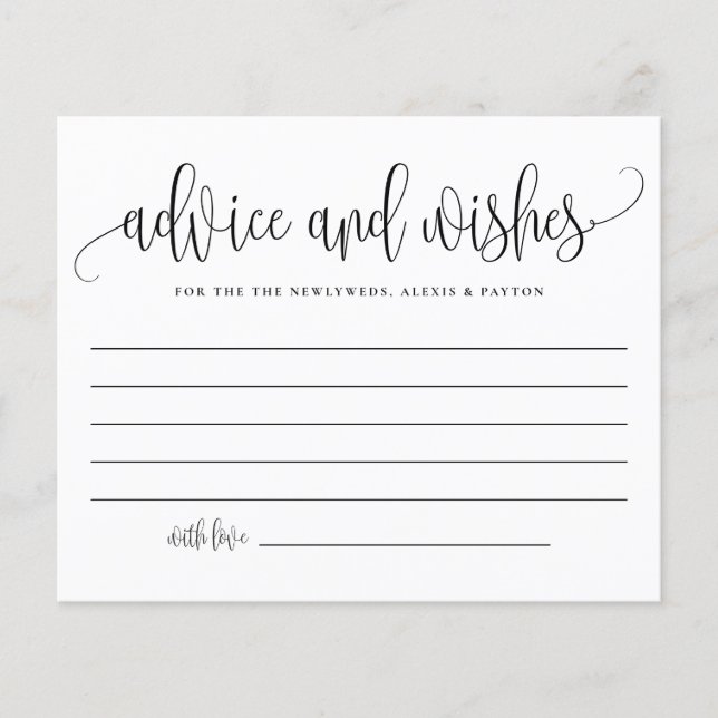 Black Cute Calligraphy Wedding Advice and Wishes (Front)