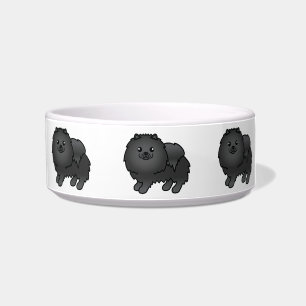 Black Cute Cartoon Pomeranian Dogs Bowl