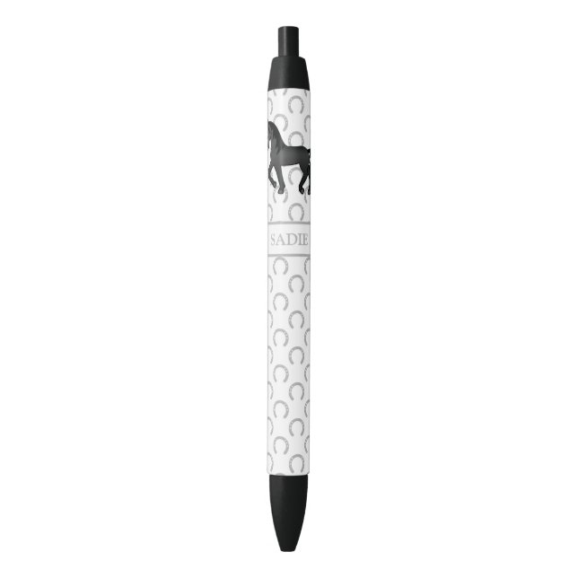 Black Cute Cartoon Trotting Horse & Name Pen (Front Vertical)