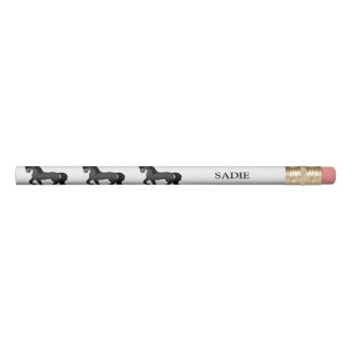 Black Cute Cartoon Trotting Horses &amp; Custom Name Pencil