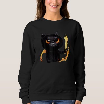 Black Cute Cat Wizard With Power Of Fire For Anima Sweatshirt