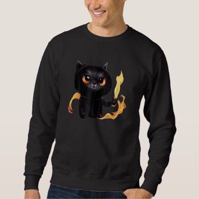 Black Cute Cat Wizard With Power Of Fire For Anima Sweatshirt