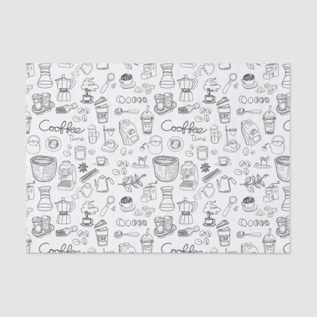 Black Cute Coffee Pattern Tissue Paper (Front)