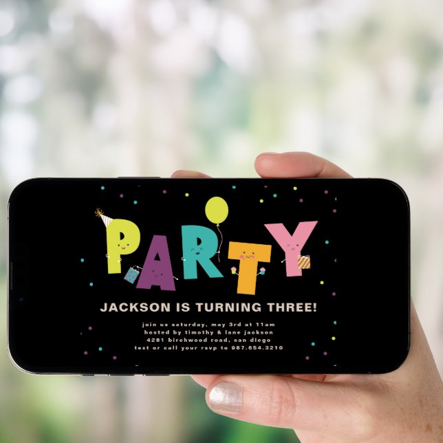 Black Cute Colorful  Invitation Postcard (Front Digital)