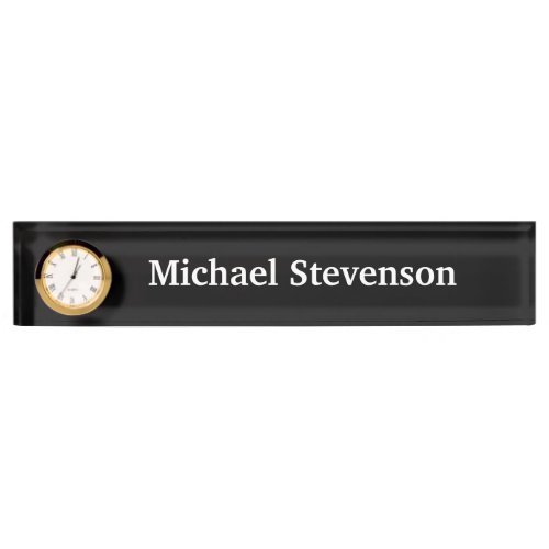 Black Cute Customize Text Nameplate with Clock
