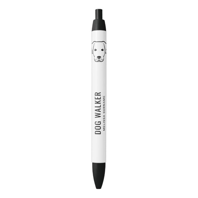Black Cute Dog Head Line Art - Dog Walker Business Pen (Front Vertical)