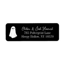 Black Cute Friendly Ghost Halloween Return Address