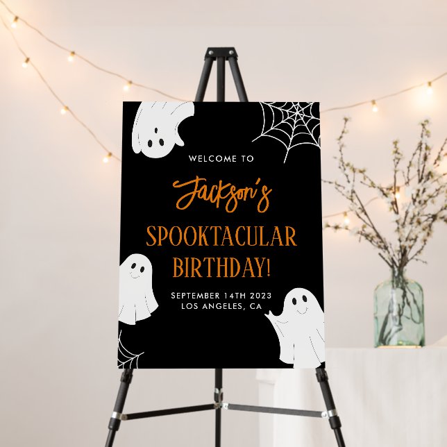 Black Cute Ghost Spooky Birthday Welcome Sign (In Situ (Stand))