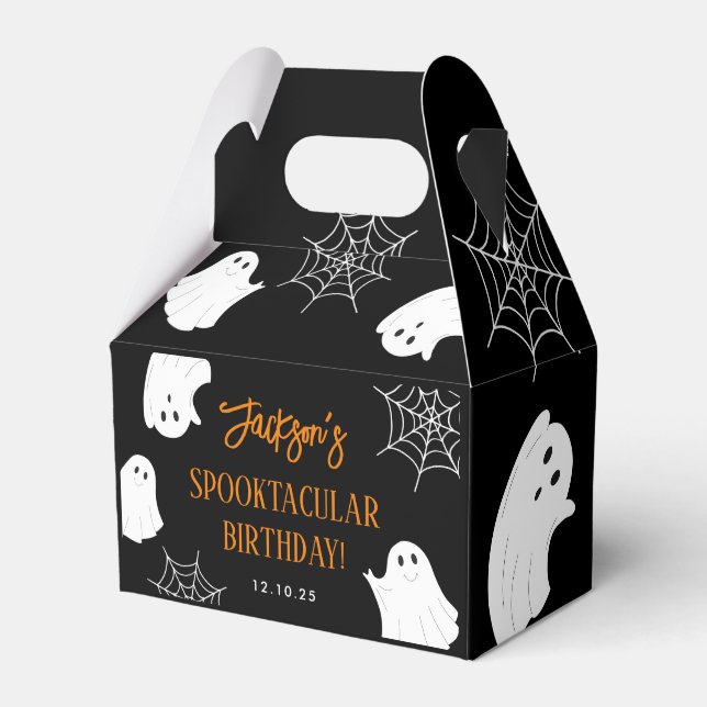 Black Cute Ghost Spooky Halloween Birthday Favor Boxes (Front Side)