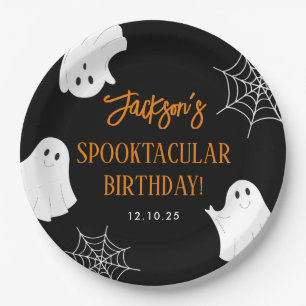 Black Cute Ghost Spooky Halloween Birthday Paper Plates
