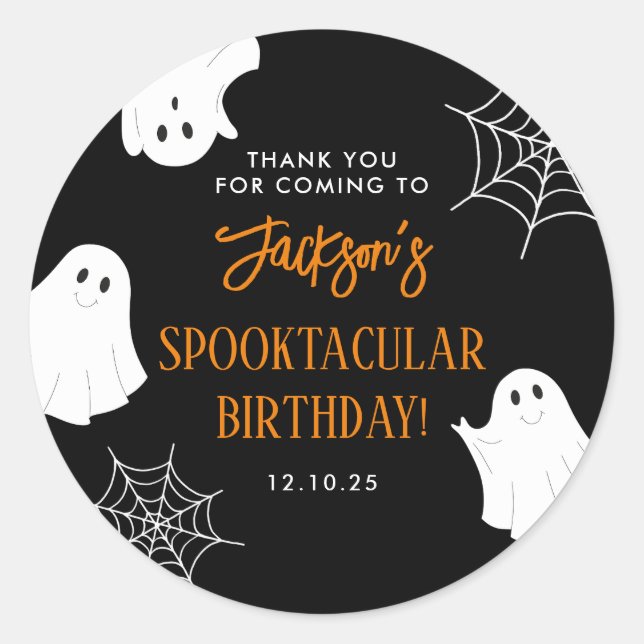 Black Cute Ghost Spooky Halloween Birthday Sticker (Front)