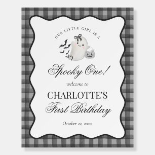 Black Cute Ghost Spooky One 1st Birthday Welcome Foam Board