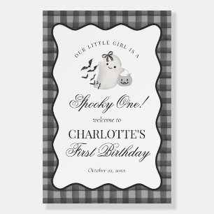 Black Cute Ghost Spooky One 1st Birthday Welcome Foam Board