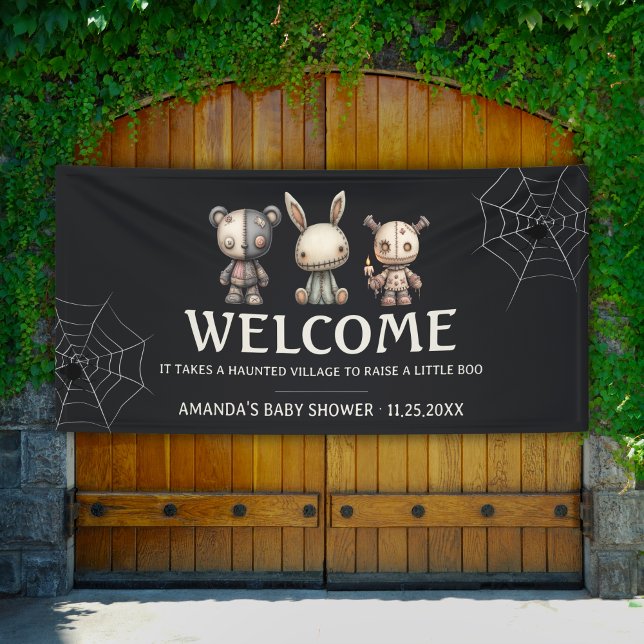 Black Cute Halloween Baby Shower Welcome Vinyl Banner (Black Cute Halloween Baby Shower Welcome Vinyl Banner)