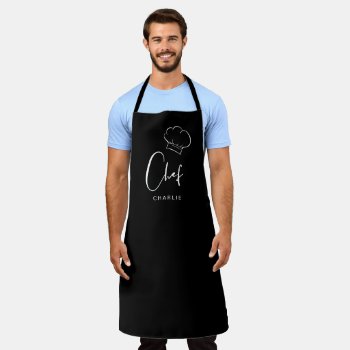 Black Cute Hat And Script Personalized Chef Apron by TintAndBeyond at Zazzle