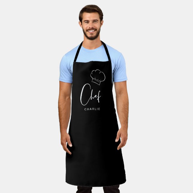 Black cute hat and script personalized chef apron (Worn)