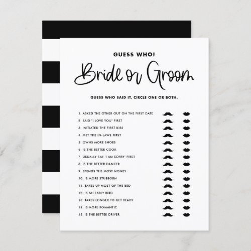 Black Cute Modern Calligraphy Bride or Groom Game Invitation