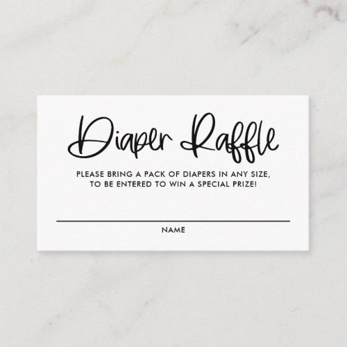 Black Cute Modern Calligraphy Diaper Raffle Games Enclosure Card