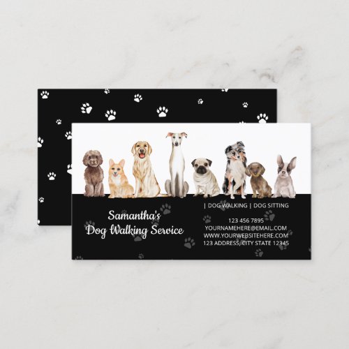 Black Cute Paws Watercolor Dogs Business Card