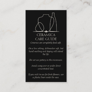 Black Cute Pottery Vase Ceramic Care Instructions Business Card
