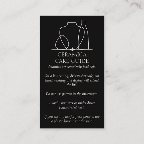 Black Cute Pottery Vase Ceramic Care Instructions Business Card