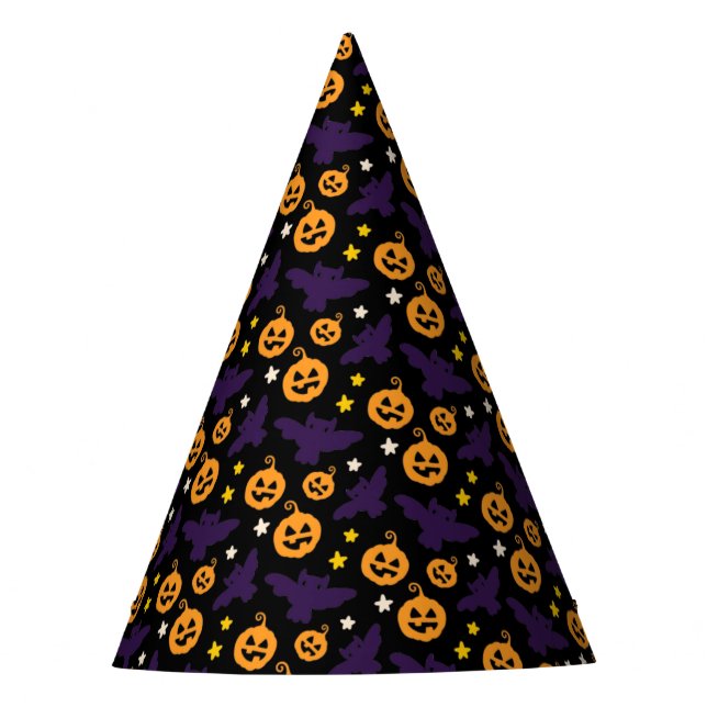 black cute pumpkin & bat halloween Birthday Party Hat (Front)