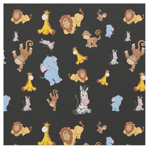 black Cute safari animal pattern - Giraffe, elepha Fabric