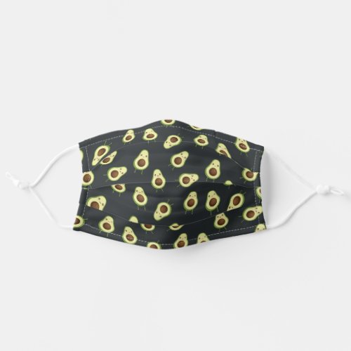 Black  Cute Smiling Avocado Pattern Adult Cloth Face Mask