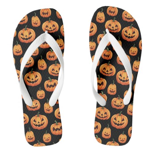 Black Cute Spooky Pumpkin Halloween  Flip Flops