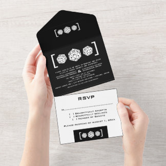 Black D20 Dice Gamer All in One Wedding Invite