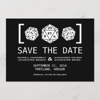 Black D20 Dice Gamer Save the Date Invite