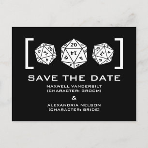 Black D20 Dice Gamer Save the Date Postcard